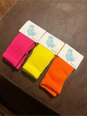 Kids Neon Ribbed Socks - Hot Pink, Neon Yellow & Bright Orange